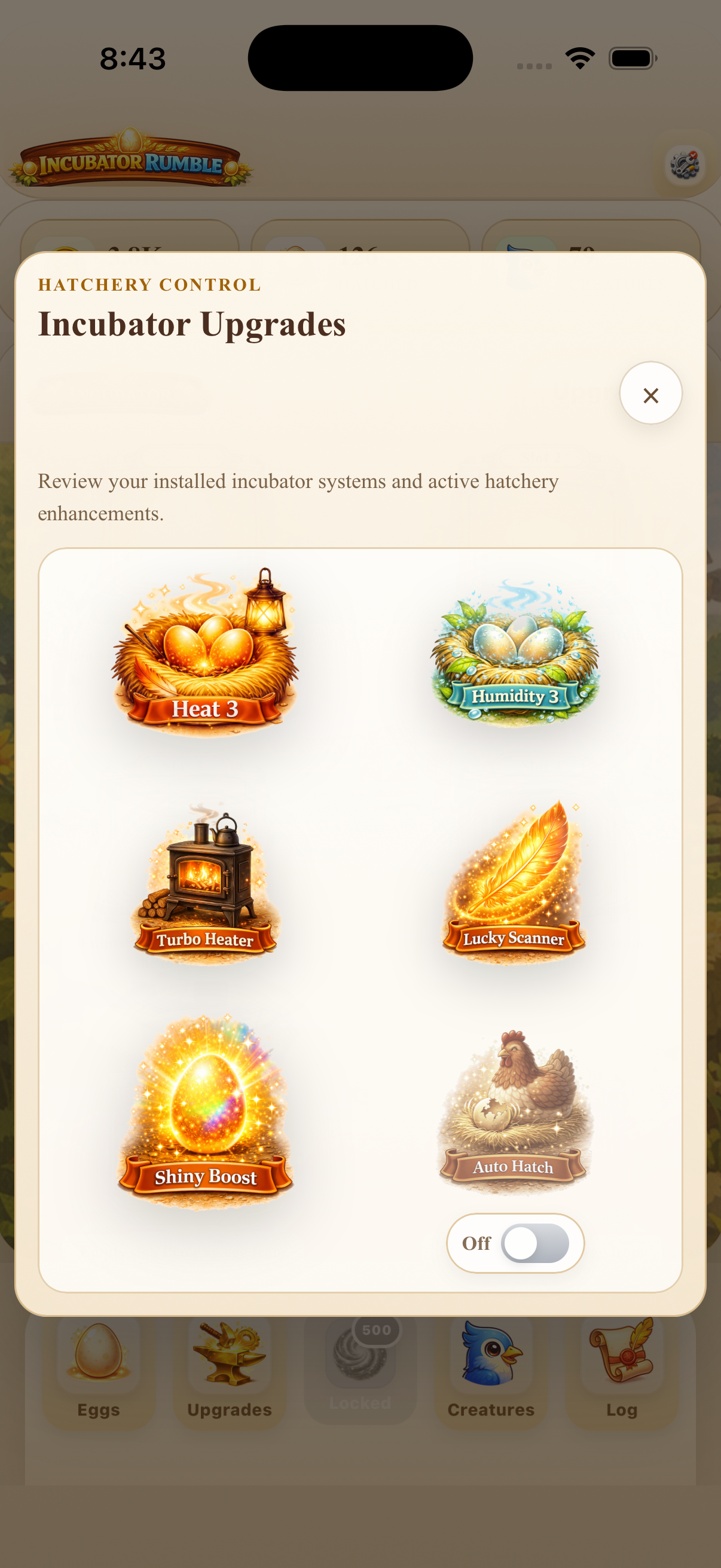 Creature Codex collection screen in Incubator Rumble